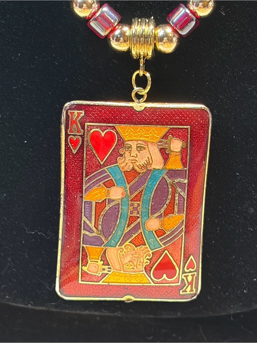 Vintage King of Hearts Cloisonné Pendant Necklace - Picture 4 of 8